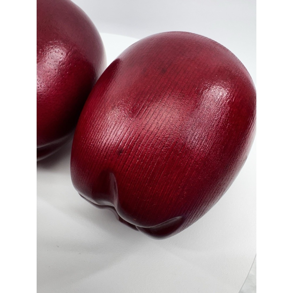 3 Faux Fruit Wood Wooden Red Apples Stems Realistic Farmhouse Decor Heavy - Picture 8 of 13